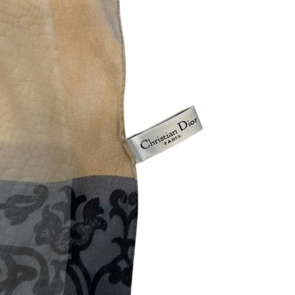 Christian Dior John Galliano silk Women's Floral Scarf - Blue, gray, Cream 60”
